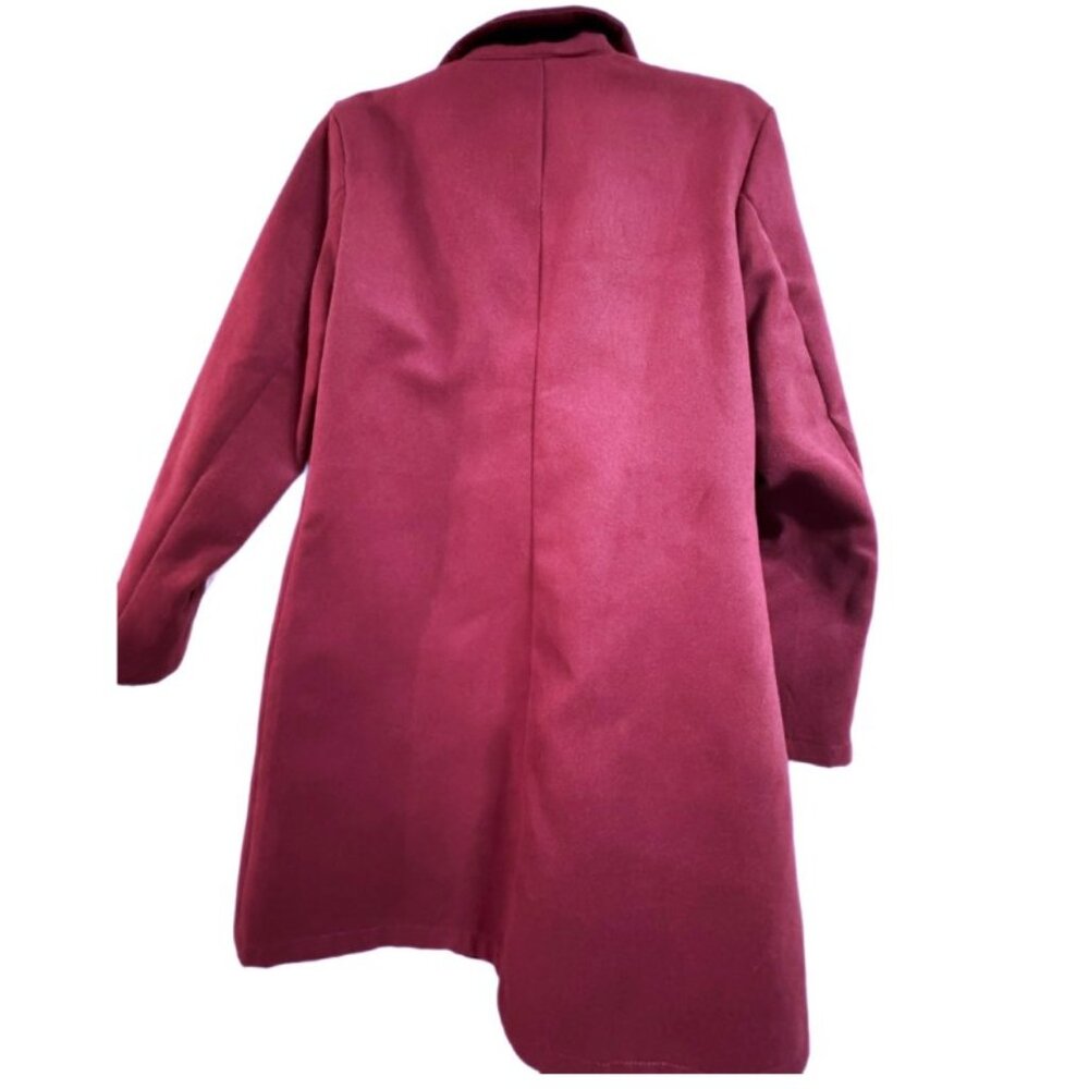 💥🚀💥 Elegant Burgundy Long Coat Size M | Double Breasted Winter Outerwear - Picture 3 of 4